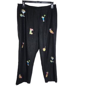 AKC Womens Pants Size Medium Embroidered Cocktail Tiki Motif Cropped High Rise